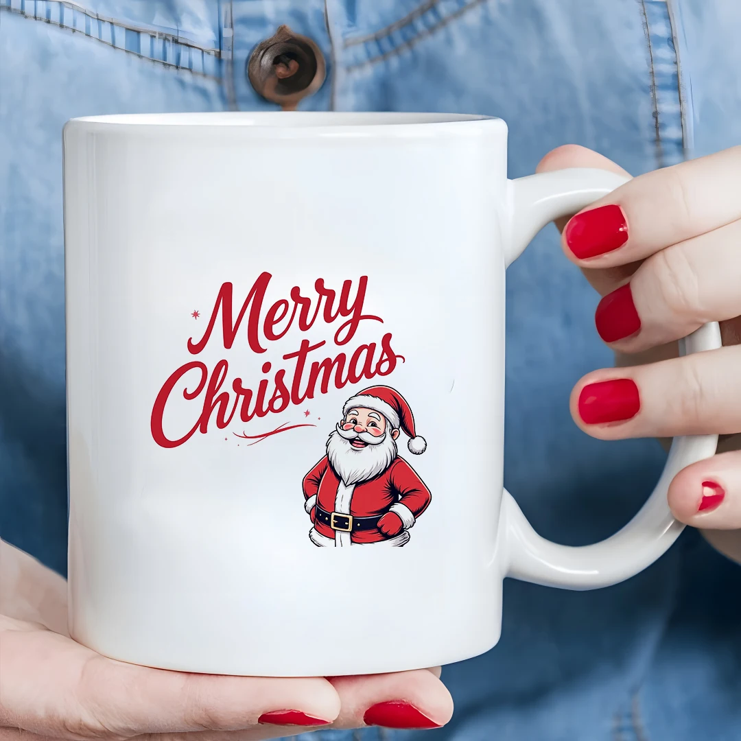 

11oz Santa Claus Handwritten Merry Christmas Mug Kids Hot Beverage Cup Christmas Gift Family Office Creative Cup