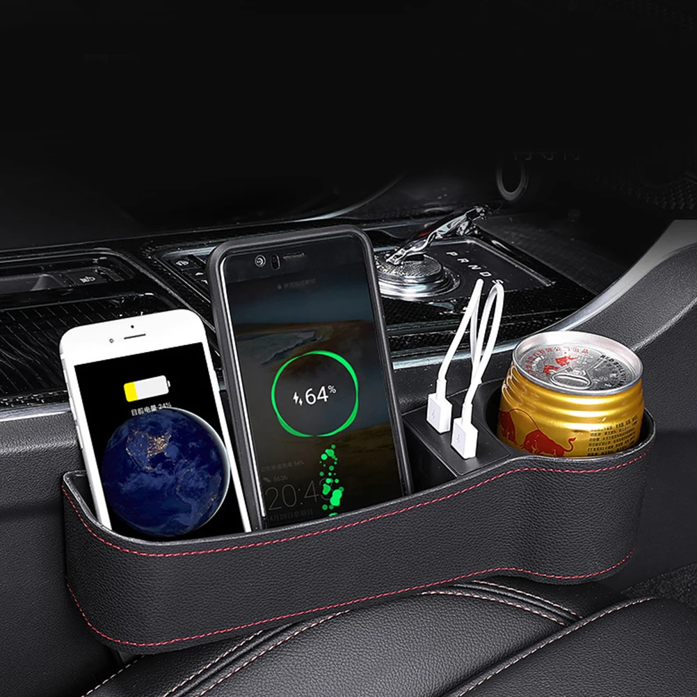 

Car Seat Gap Storage Box 1pcs Vehicle Organizer Filler USB Case Catcher Dual Cup Holder Extra Space Smartphone Wallet Parking