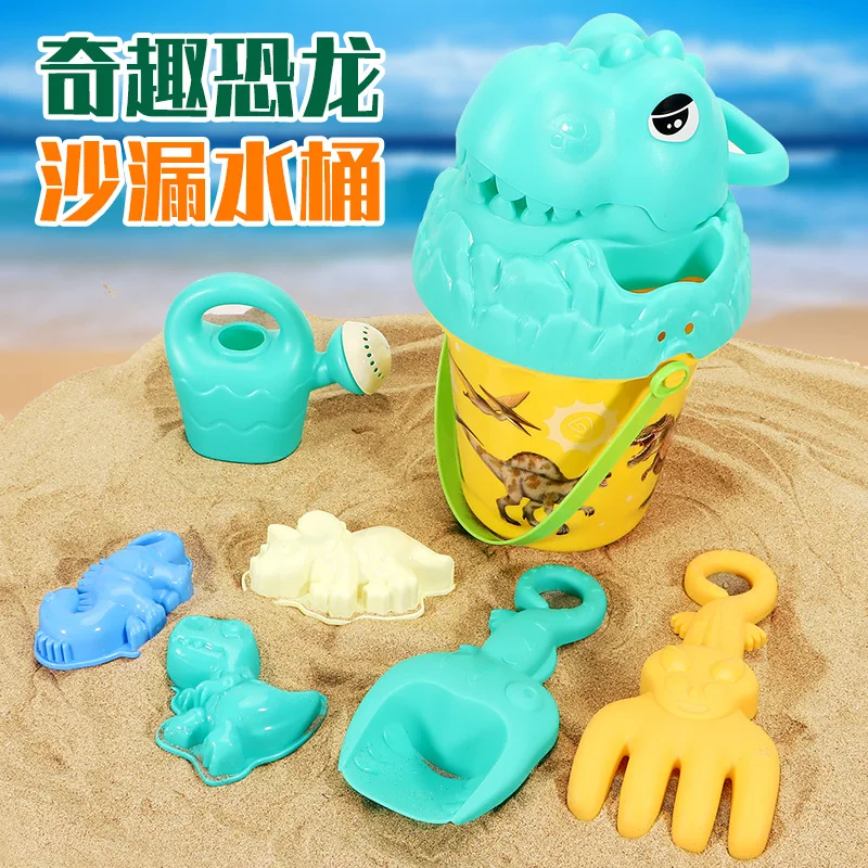 Praia 9 peças dos desenhos animados das crianças tubarão dinossauro diversão escavação pá ancinho jogar balde brinquedo de praia