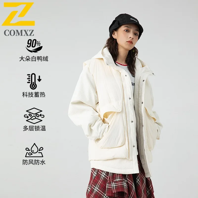معطف منتفخ محايد من COMXZ قسط في الهواء الطلق الثلوج رشاقته الدافئة أسفل سترة بطة أسفل 3 في 1 الطبقة الداخلية معطف الخريف مقاومة البرد