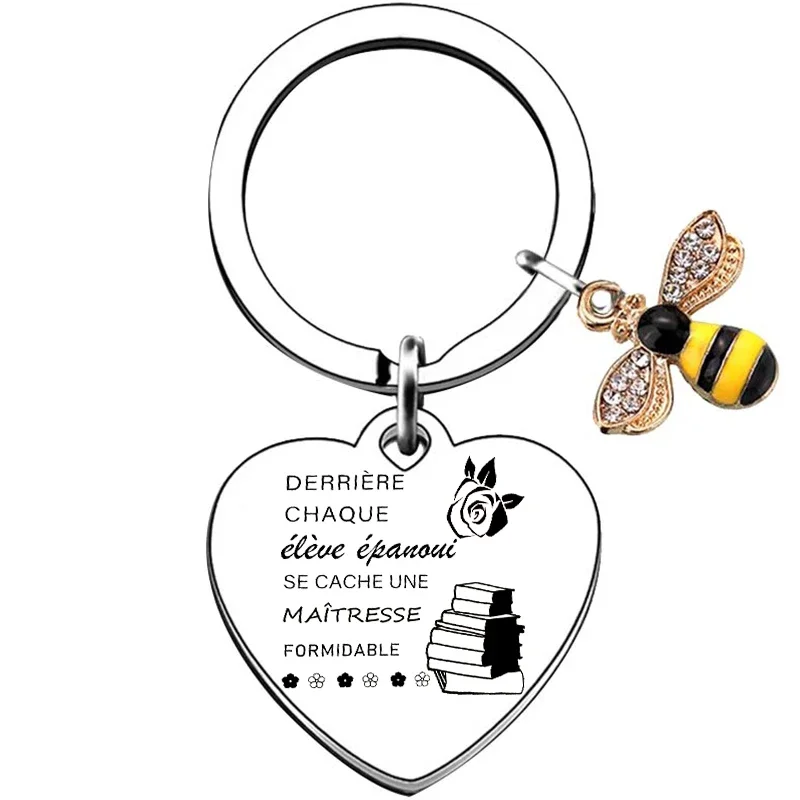 Heart Merci maitresse French Teachers Gifts Keychain Women Teacher Appreciation Key Chain Pendant Teacher Thank You Gifts