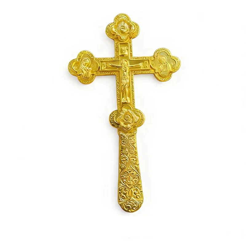 HTISOK Neues Elegantes Goldfarbenes Orthodoxes Handkreuz mit Blumengravuren für Gottesdienste und Persönlichen Spirituellen Schutz – Detail 17