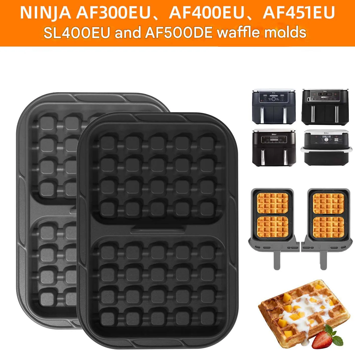 2PCS Silicone Baking Mold for Air Fryers Nonstick Waffle and Cake Tray Compatible with Ninja Versatile Kitchen Accessory