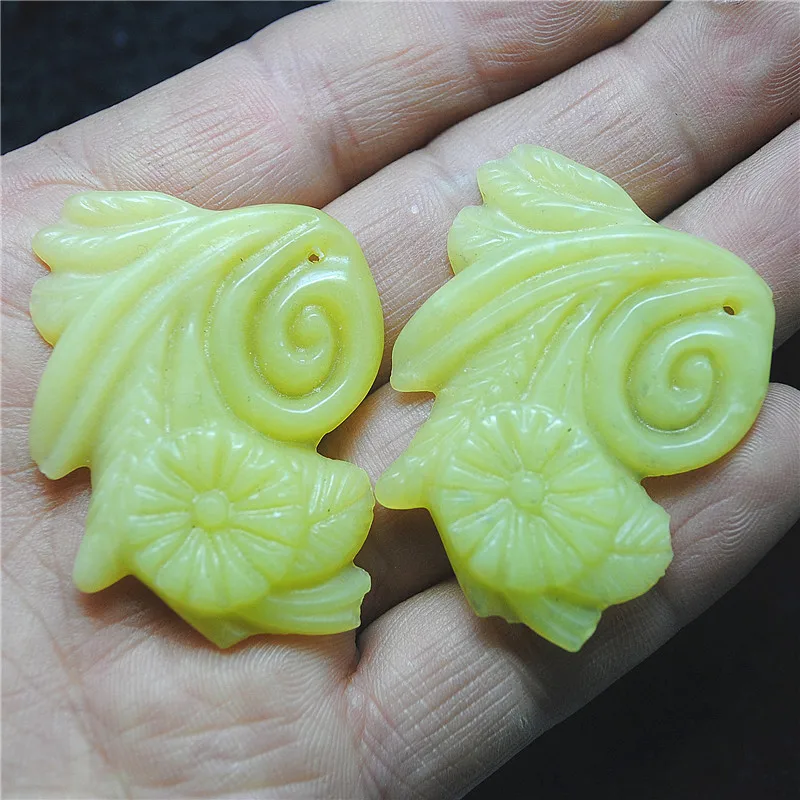 2PCS Fashion Women Pendants Natural Yellow Jade Stone Material 43X35MM DIY Jewelry AccessorIES Unique ITEMS FANCY
