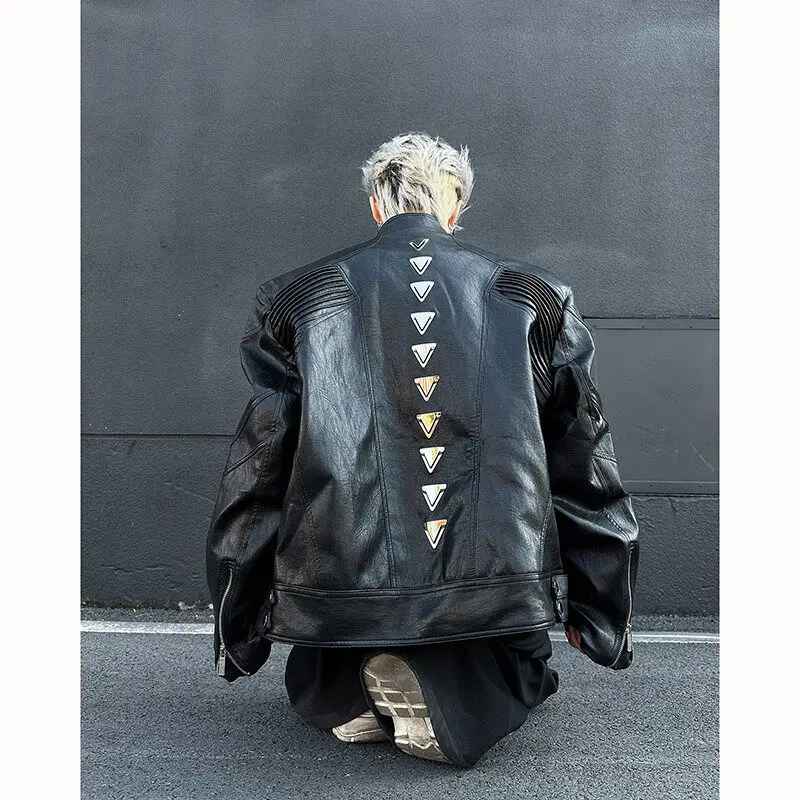 

Мужская кожаная куртка-косуха с металлической молнией, воротником-стойкой, из искусственной кожи, прямого кроя, молодежная, весенняя, модная