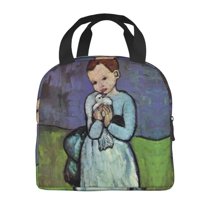 Custom Child Holding A Dove Lunch Bag Men Women Pablo Picasso Painting Thermal Cooler Insulated Lunch Box for Kids School