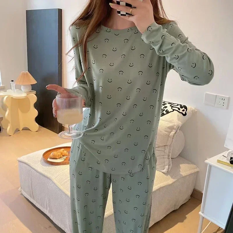 2 Piece New Girls Soft Skin Friendly Pajama Set Ladies Casual Sleep Homewear Set Women's Large Size Homewear