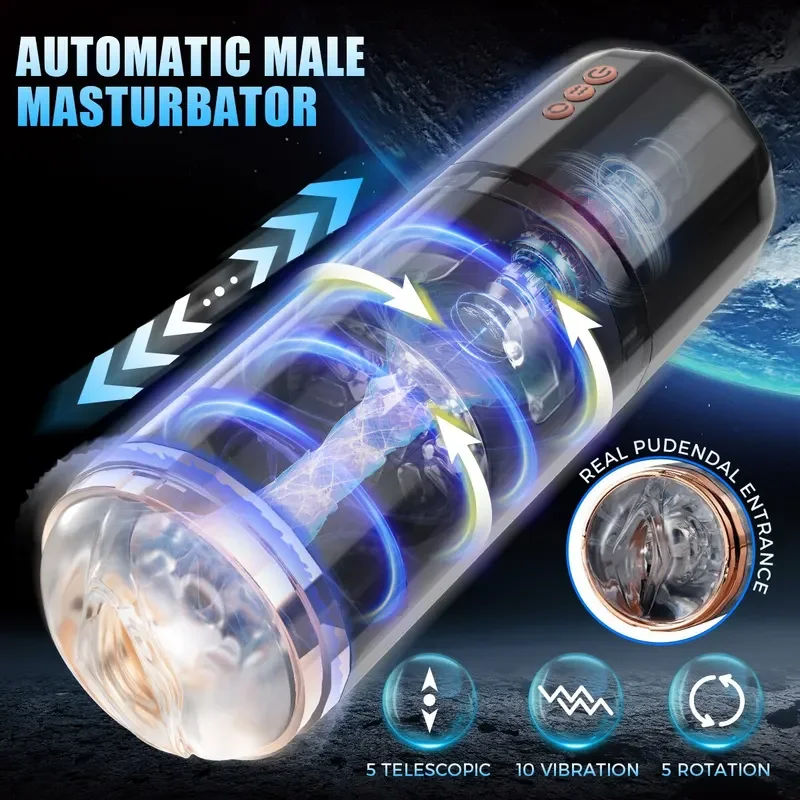 Automatic male masturbators Cup thrusting & rotating & vibration hands free pocket pussy Stroker 3D realistic sleeve adult sex t