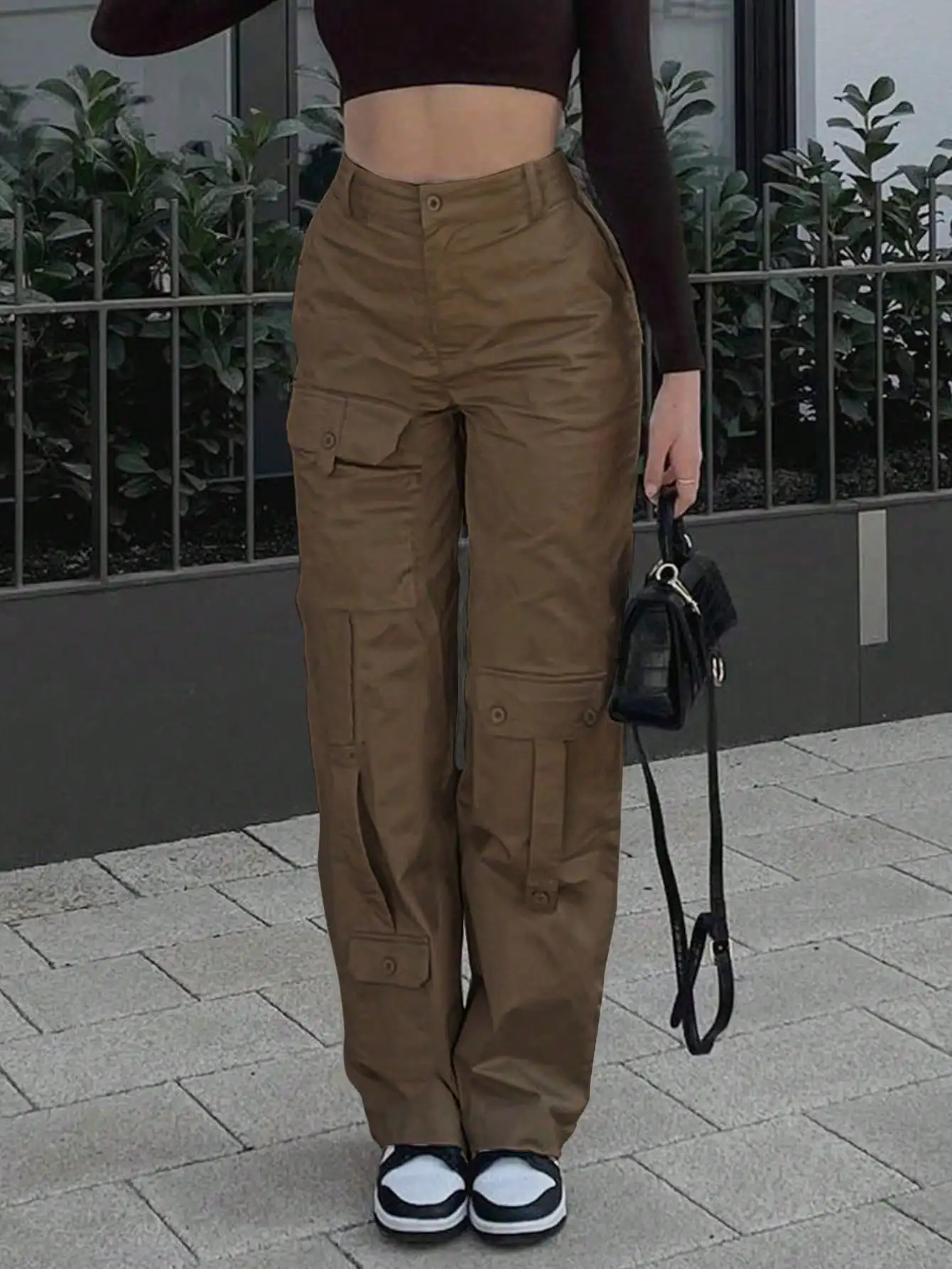 

Christmas Gift Women's Elastic Waist Wide-Leg Pants - Loose Casual Overalls with Pockets, Y2K Style