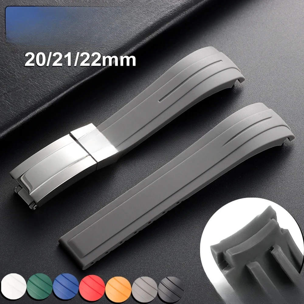 قوس المطاط حزام الساعات 20 21 مللي متر 22 مللي متر ل رولكس دايتونا يخت ماستر الترا مرنة مريحة سيليكون للطي مشبك حزام منحني #1