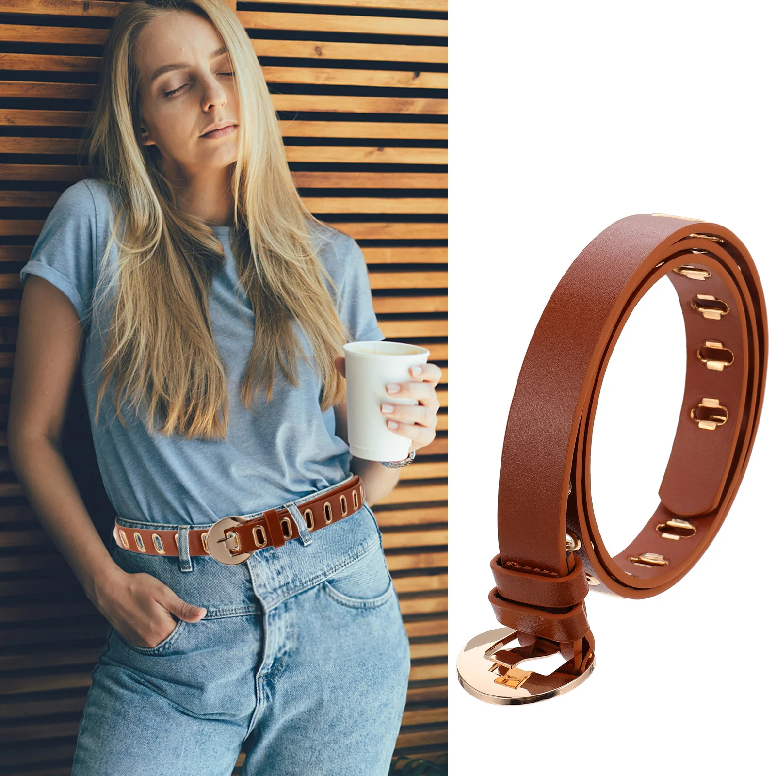 

1Pcs Decorative Waist Belt Fashionable PU Holed Waistband for Women Casual Jeans Dress Skirt Accessories Stylish