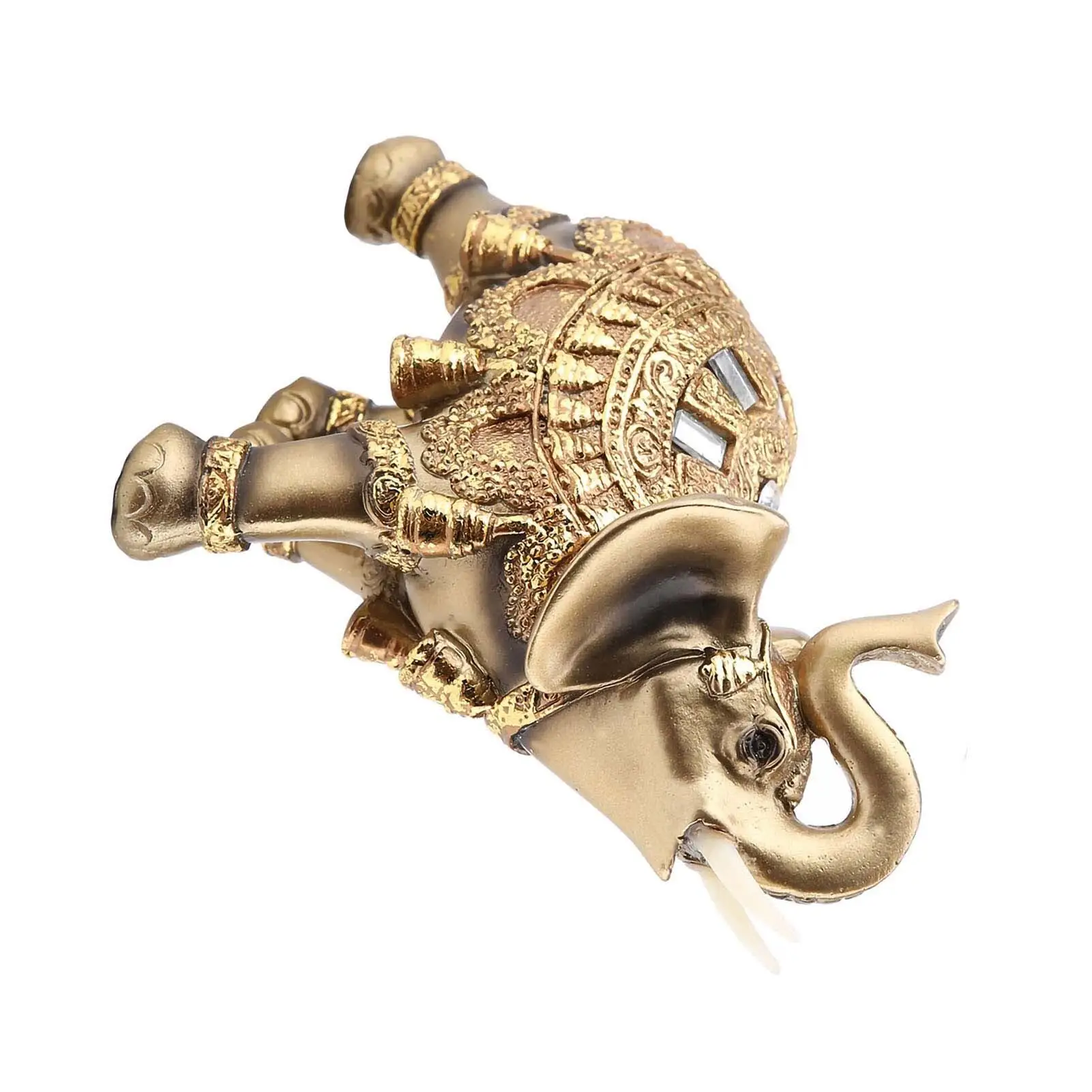 Golden Elephant Statue Figurine - Feng Shui Wealth Decor for Home, Gift & Prosperity Sculpture