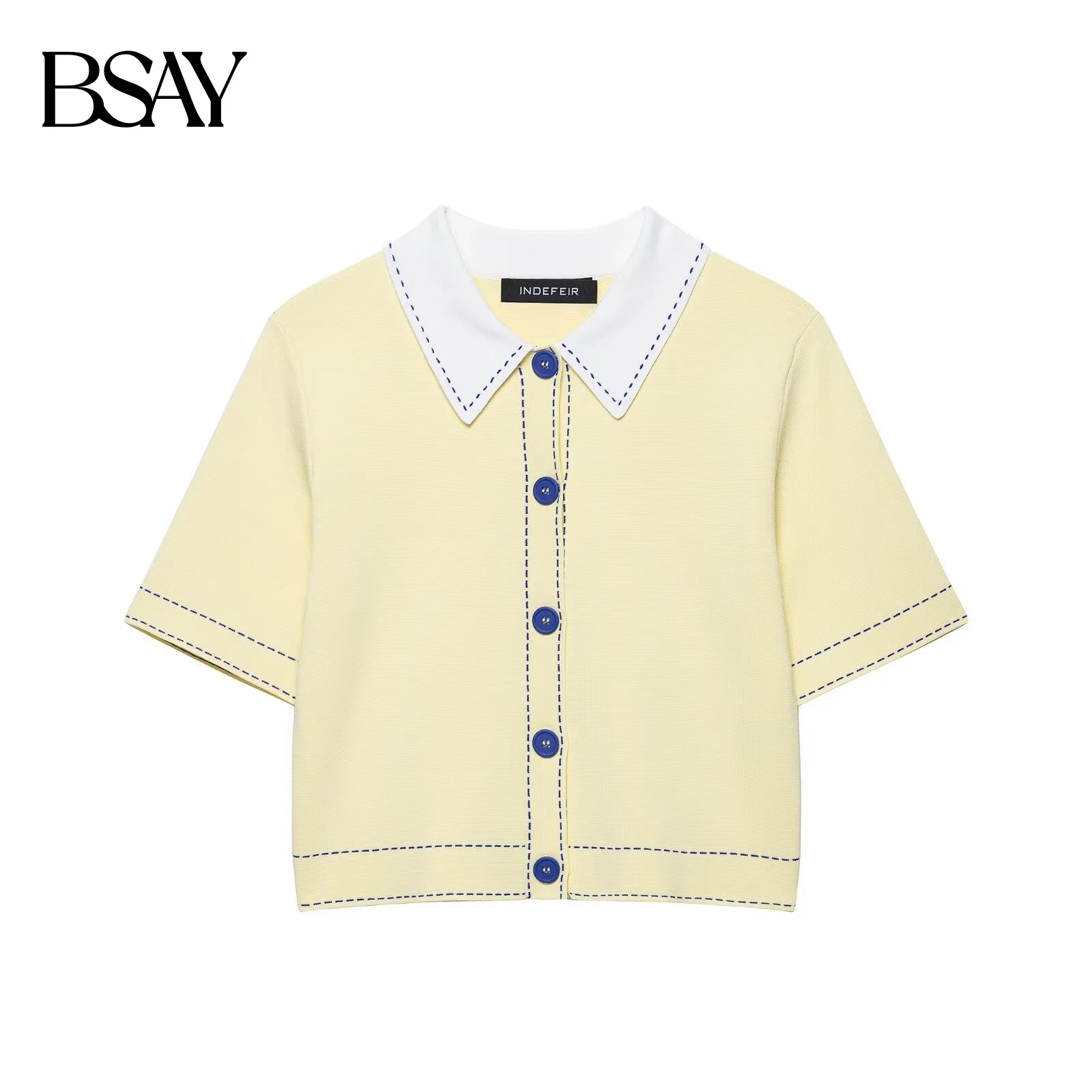 

BSAY, милая и модная осенняя новая коллекция 2025 года, женская рубашка-поло с воротником, короткое пальто, французский ароматный стиль