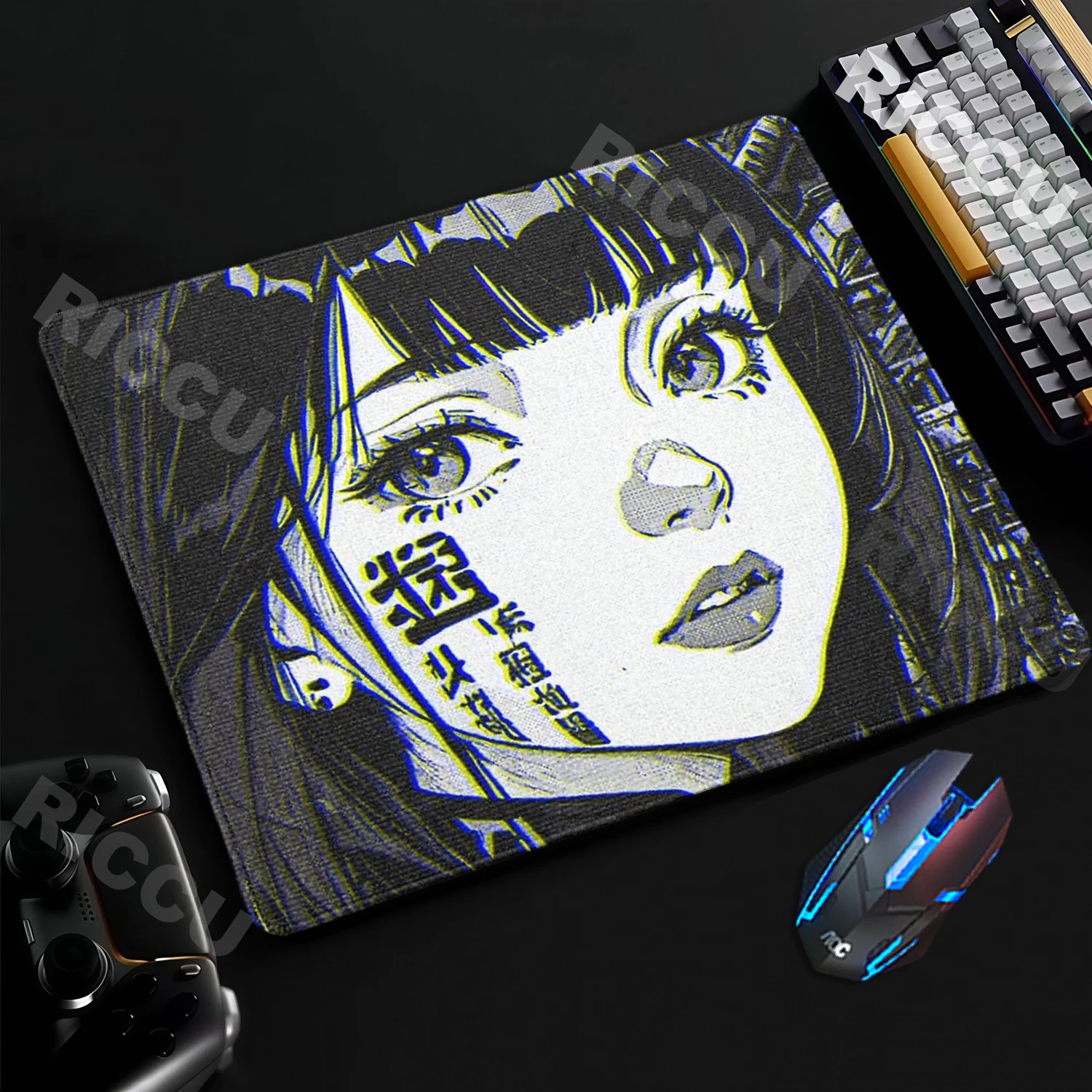 Black White Punk Style Desk Mat Anime Girl Aesthetics Mouse Pad PC Keyboard E-Sports Mousepad Gaming Accessories Office Carpet
