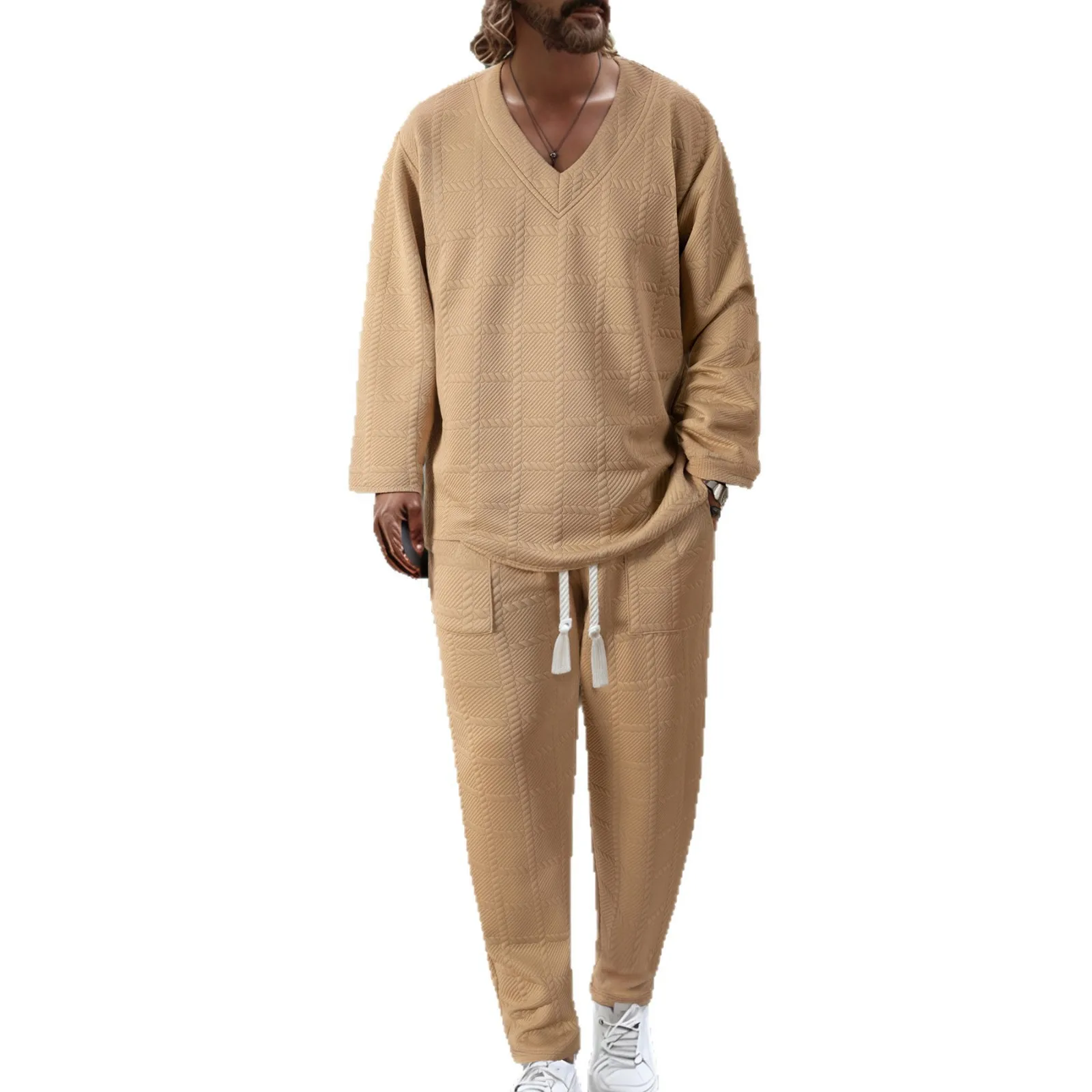 

Color Texture Faionable Casual Men's Suit Long Sve T-irt And Long Pants Polyester Fiber 80% Other Materials 20%