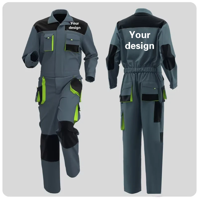 

Men'S Workshop Work Suit Multi pocket Coveralls Print logo Electrician Welder Maintenance Construction Worker Painter Jacket
