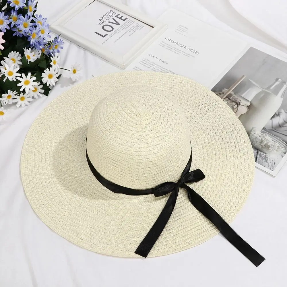 Women Beach Sun Visor Large Brim Floppy Straw Hat Fashion Summer Bow Cap Casual Summer Sun Hats