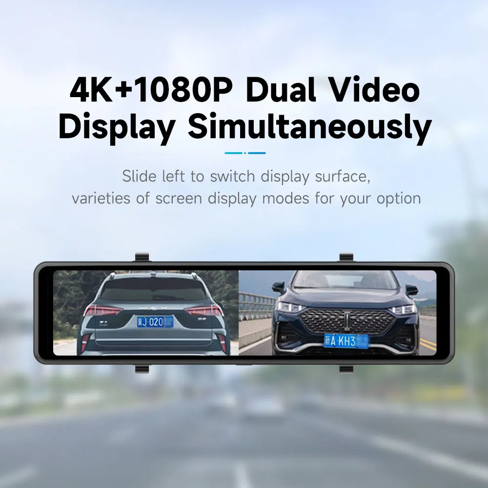 A7 5G WiFi Wireless Apple CarPlay Roadcam Dual Lens Front 4K + Rear 1080P Dvr Mirror Dash Cam With Car Charger
