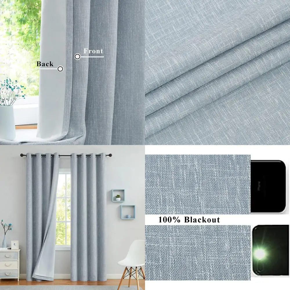 

Толстые льняные затемняющие шторы с 8 прокладотелями, Chambray Blue, 50x108, 2 шт. для спальни и гостиной