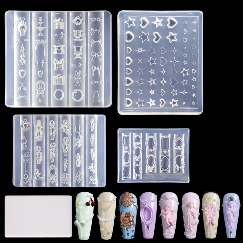 3D Virgin Mary Frame Heart Shape Bow Beautiful Silicone Nail Art Mold Nail Art Tools for DIY Salon Nail Art Design