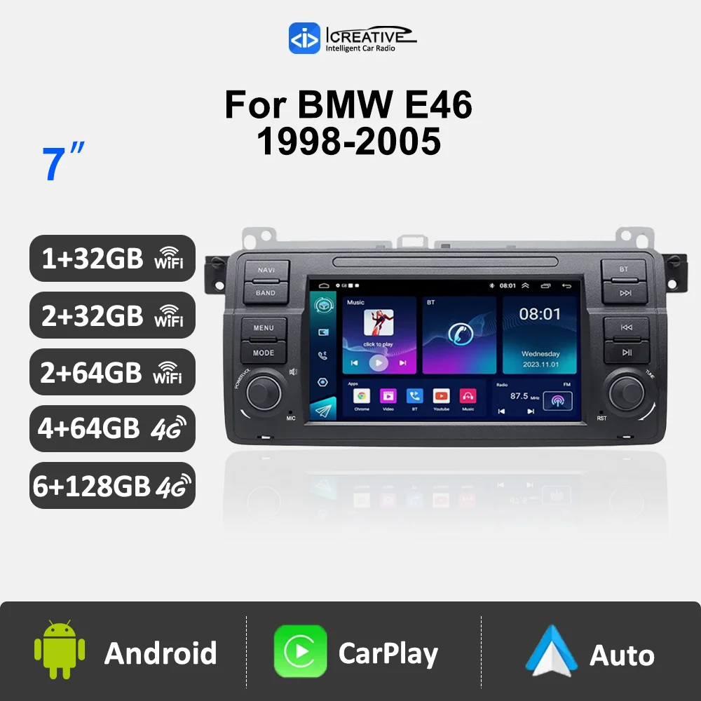 Android Radio for BMW E46 3 Series 1999-2005 7 Inch Touch Screen GPS Navigation Carplay Multimedia Player with Head Unit Stereo