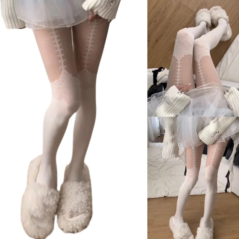 

Breathable Nylon Lace Tights With Herringbone Detailing Flexible Nylon Hosiery Nonslip Waistband Design Fashion Pantyhose