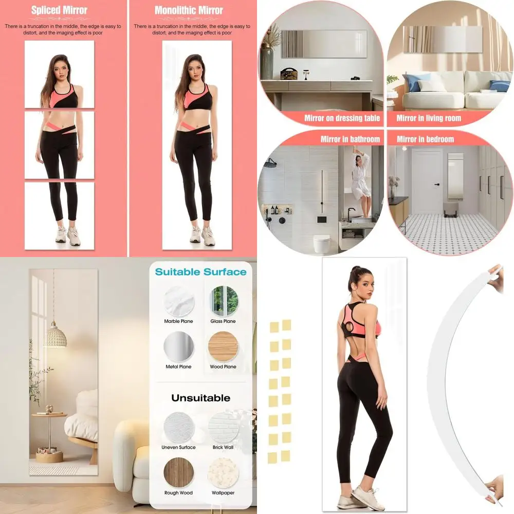 15.75인치 파손 방지 아크릴 거울, 가정용 벽걸이형 피트니스 거울, 침실 및 거실용 가볍고 현대적인 장식