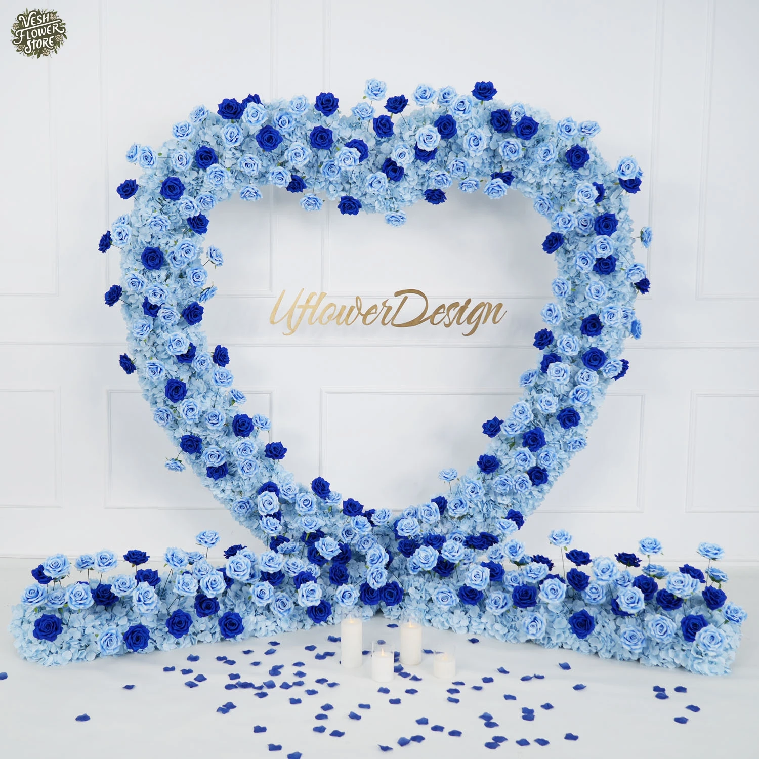 Artificial Blue Rose Heart Wedding Arch Flower Row Floral Background Banquet Party Tabletop Event Decoration