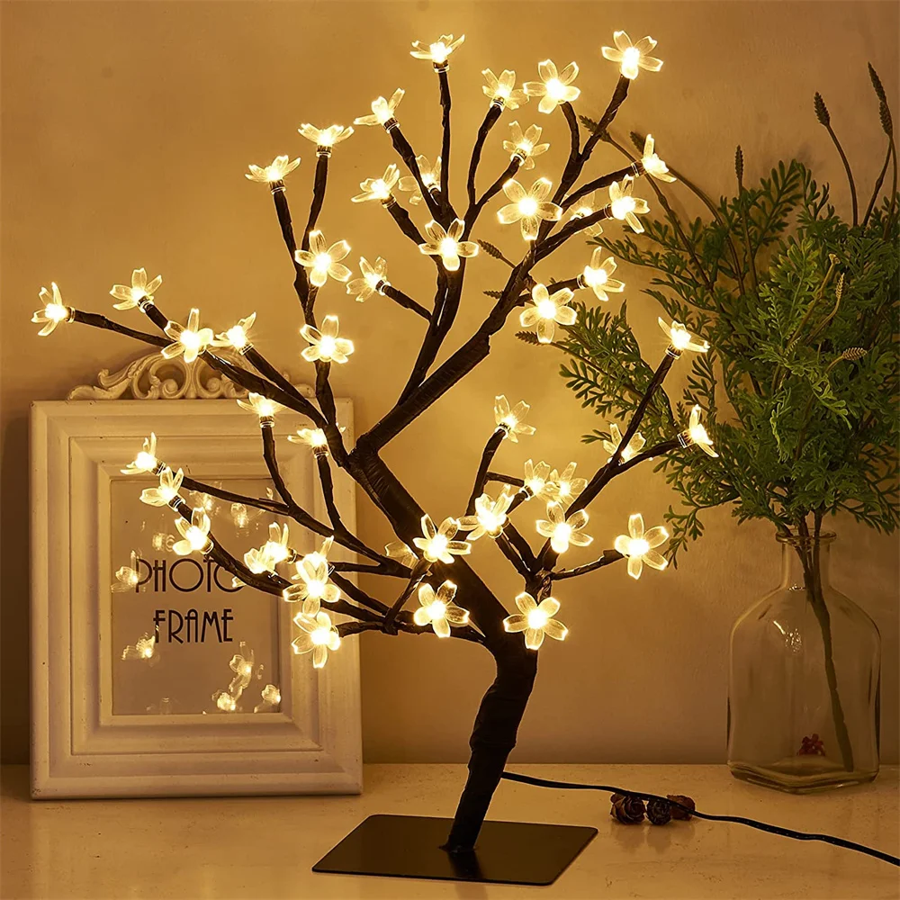 

LED Cherry Blossom Tree Table Lamp Warm Light Decoration Bonsai Tree Fairy Night Light for Home Bedroom Festival Party Ornament