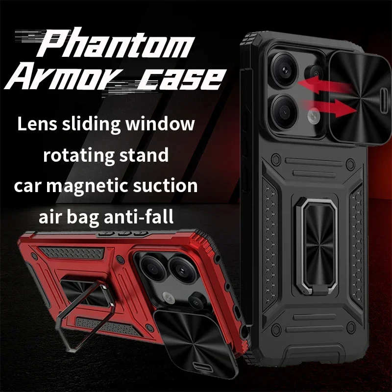 Slide Lens Camera Protection Funda for POCO X6 Pro 5G Case for Xiaomi Redmi Note 13 Pro 5GCase Metal Ring Stand Armor Cover