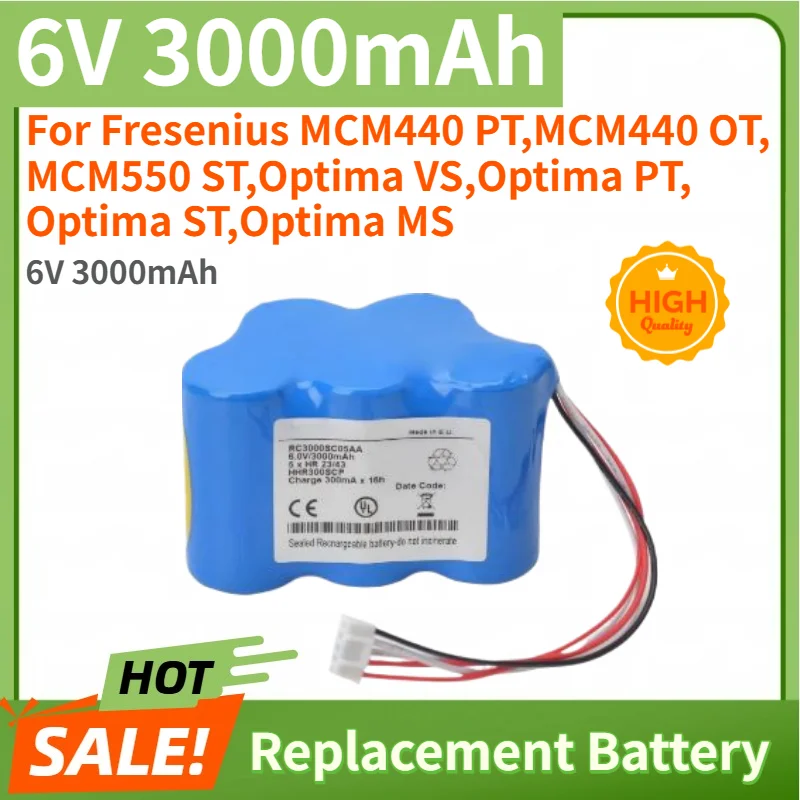 6V 3000mAh High Quality Battery RC3000SC05AA for Fresenius MCM440 PT,MCM440 OT,MCM550 ST,Optima VS/PT/ST/MS Replacement Battery