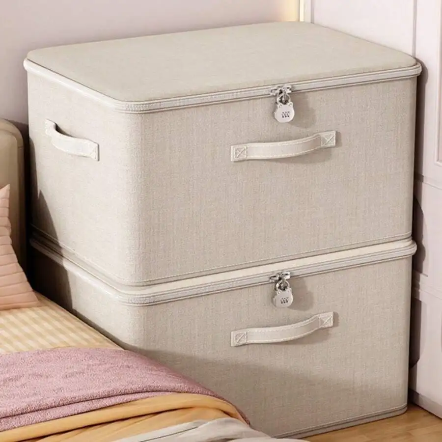 1‑Pack Foldable Fabric Storage Box With Lid, Zipper Dust‑Proof Clothes Organizer Bin With Dual Side Handles, Fabric Container Fo
