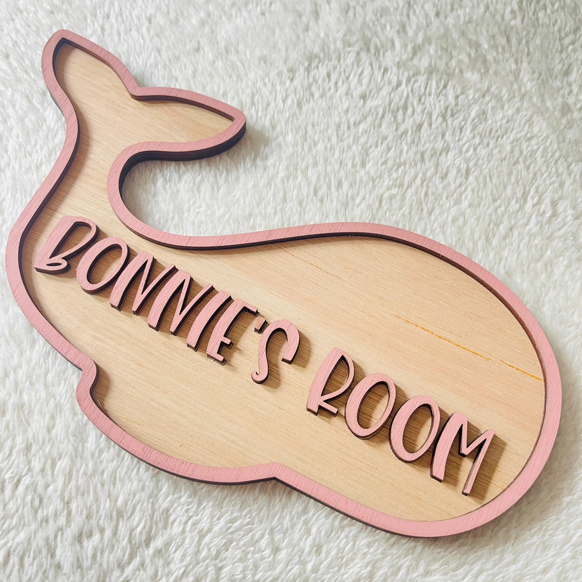 Whale Name Sign for Girls' Bedroom Under the Sea Theme Wooden Name Plaque Nursery Animal Decoration Playroom Sea-Themed Nursery