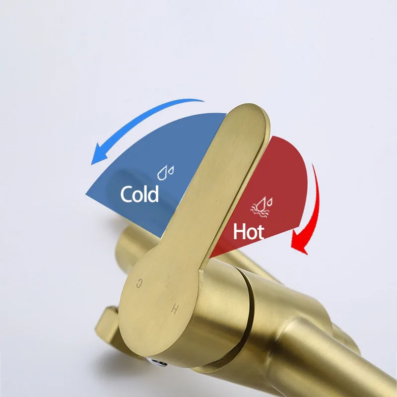 In-Wall Brushed Gold Extra Long Spout Kitchen Sink Faucet 180° Rotation Folding Spout Bathroom Bathtub Mixer Tap Stainless Steel