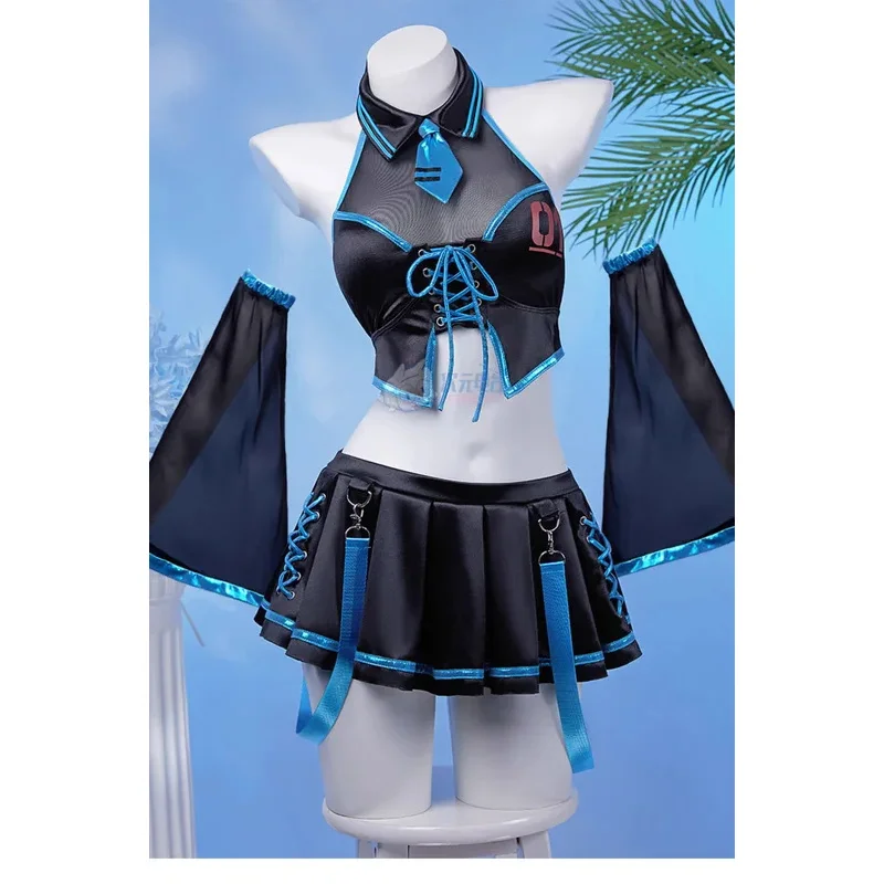 

Anime Miku Cosplay Costumes Women Cute Top Skirt Tie Sexy Two Piece Swimsuit Bathing Suit Halloween Carnival Party Clothes