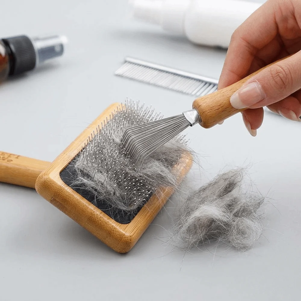 Wooden Handle Comb Cleaner Brush Metal Bristles Claw Shaped Air Cushion Comb Cleaning Tool Compact Size Sturdy Build