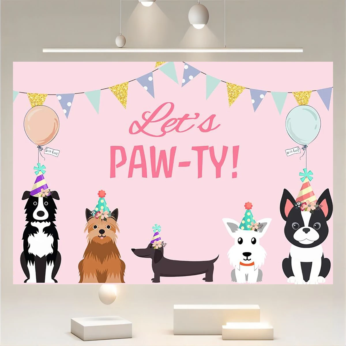 Let's Paw-ty Themed Photography Backdrop Pets Birthday Party Supplies Puppy Dog Cat Photo Background Family Banner Decoration