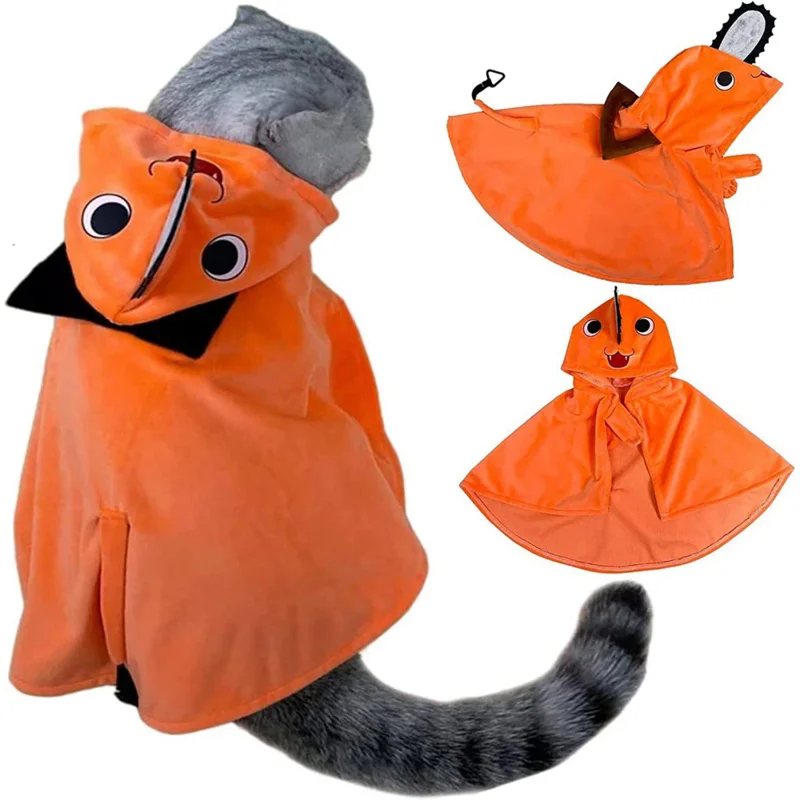 

Anime Chainsaw Man Pochita Cloak Cat and Dog Clothing Hooded Cape Cute Kitten Puppy Uniform Pets Orange Outfits Clothes