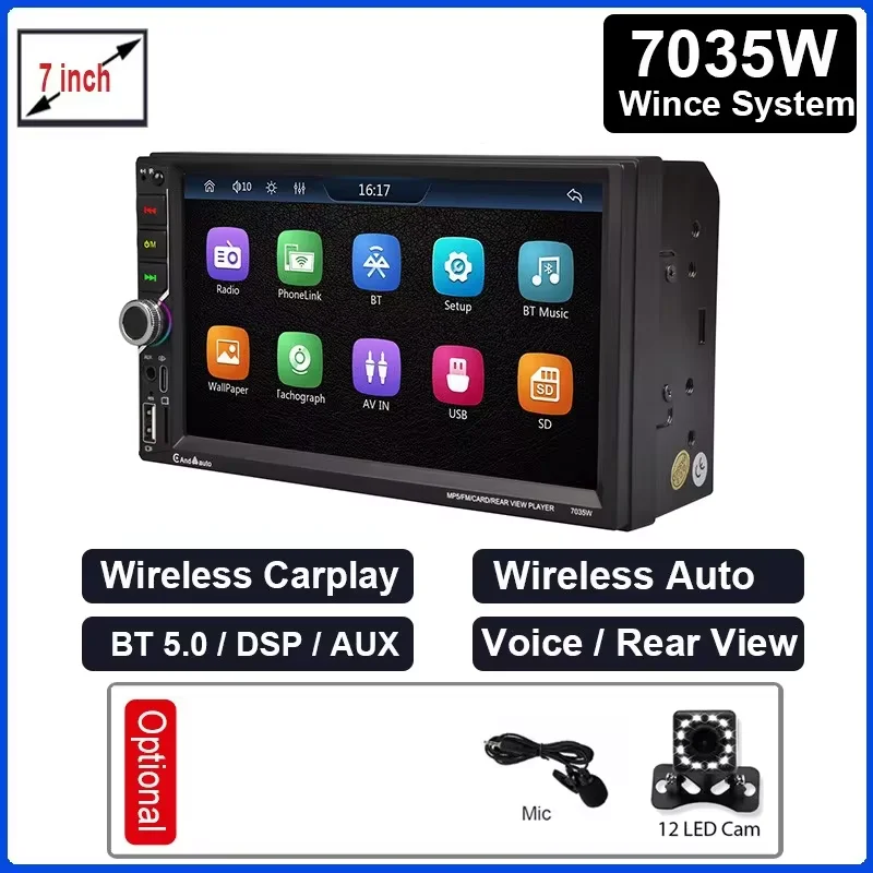 ESSGOO 7 "Voor Carplay 2 Din Auto Mp5 Radio Touchscreen Stereo FM Audio Stereo Speler SD USB ondersteuning BT Camera HD Mp5 Autoradio