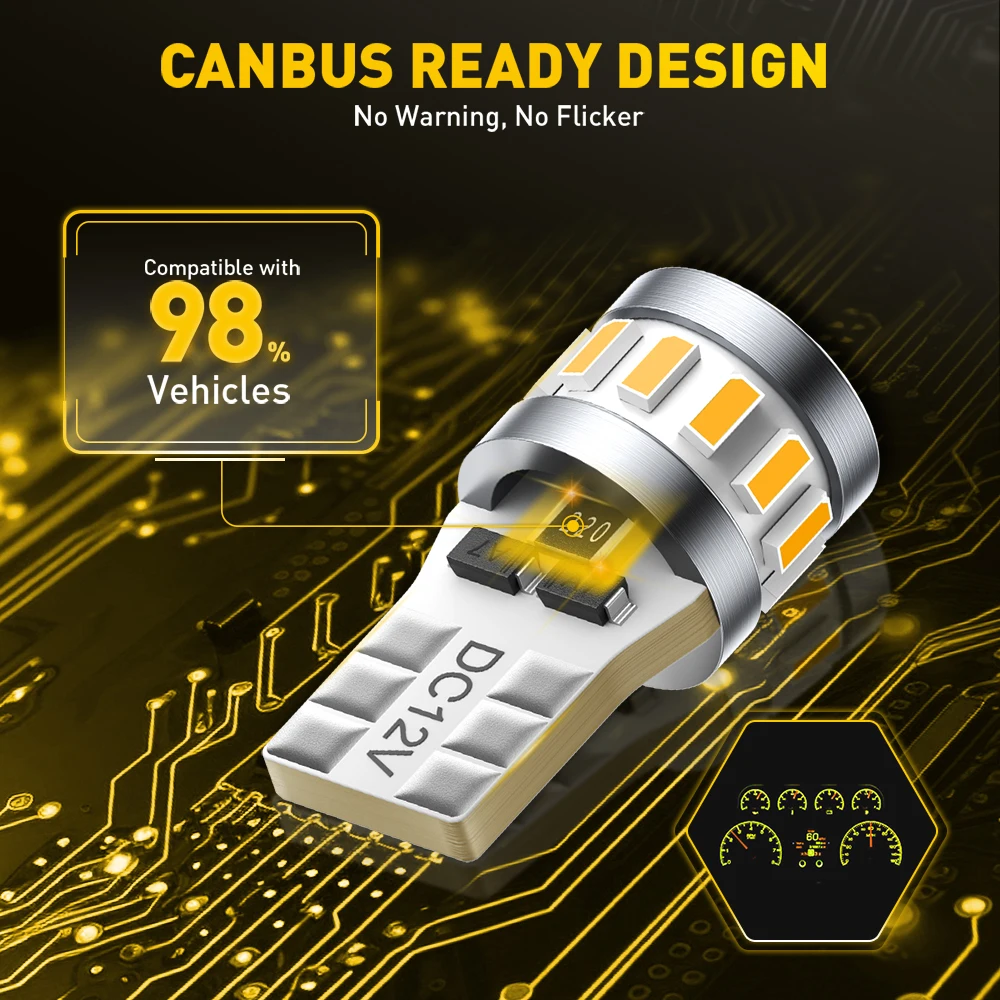 AUXITO 20/10/2 قطعة T10 W5W LED الأصفر العنبر Canbus مكافحة خطأ الداخلية ليلة ضوء وقوف السيارات السوبر مشرق مصباح 194 168 سيارة لمبة 12 فولت