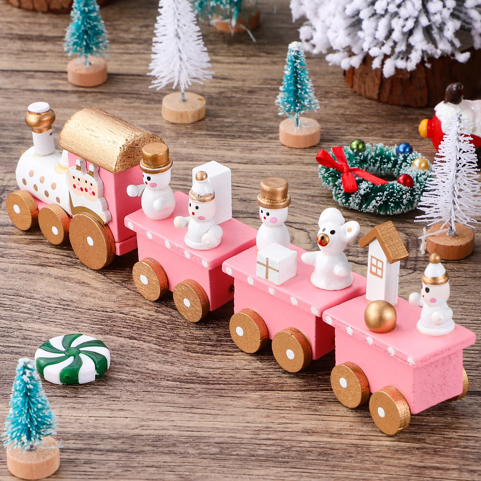 Train Desktop Train Four Section Table Train Decor Wooden Railway Decor Christmas Theme Decor Table Ornament Home Christmas