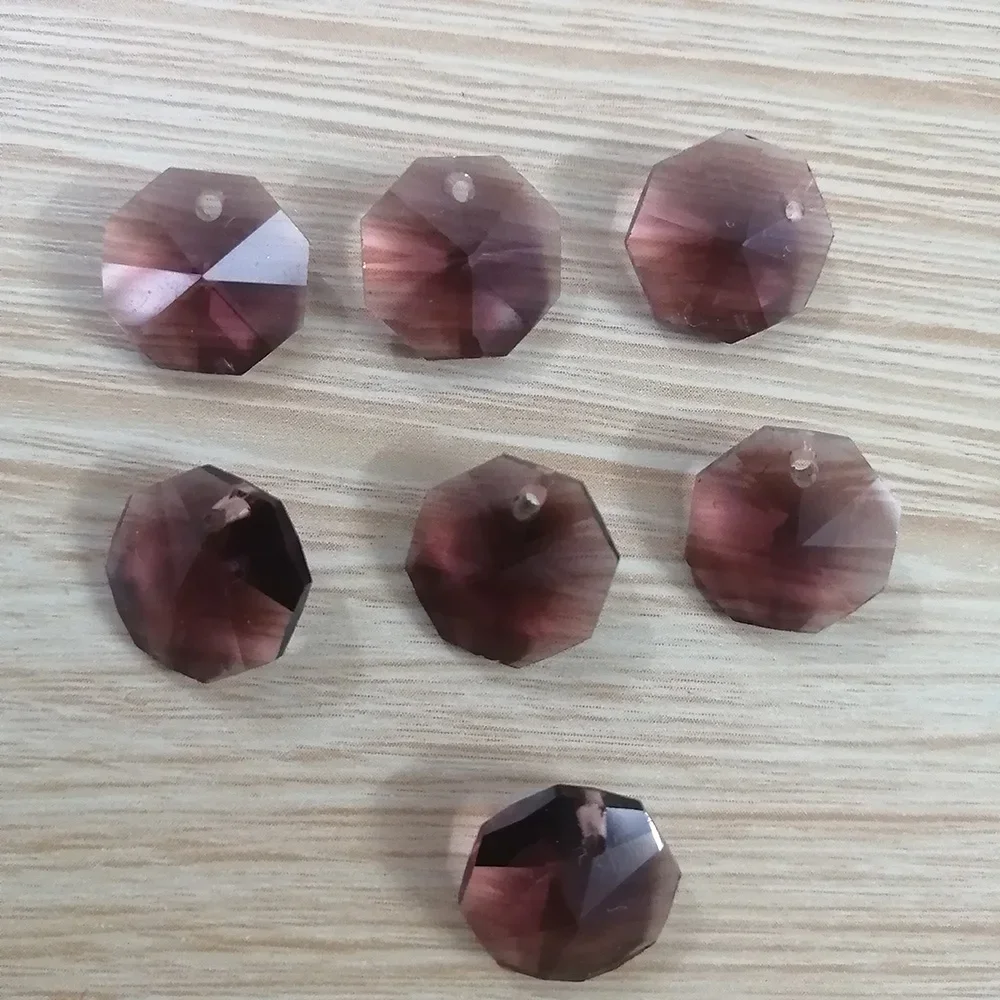 Camal 14mm Crystal Octagonal Loose Bead 20pcs (One Hole) Middle Purple Prisms Chandelier Lamp Parts Wedding Centerpiece Hanging