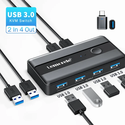 Lemorele USB KVM adaptador de interruptor USB 3,0 conmutador 2 entradas 4 salidas interruptor USB conmutador KVM impresora Sharer para teclado de ordenador