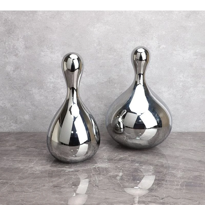 Silver Bowling Pins Sculpture Desk Decoration Ornaments Bottle Statue Glass Crafts Room Aesthetics Furnishings