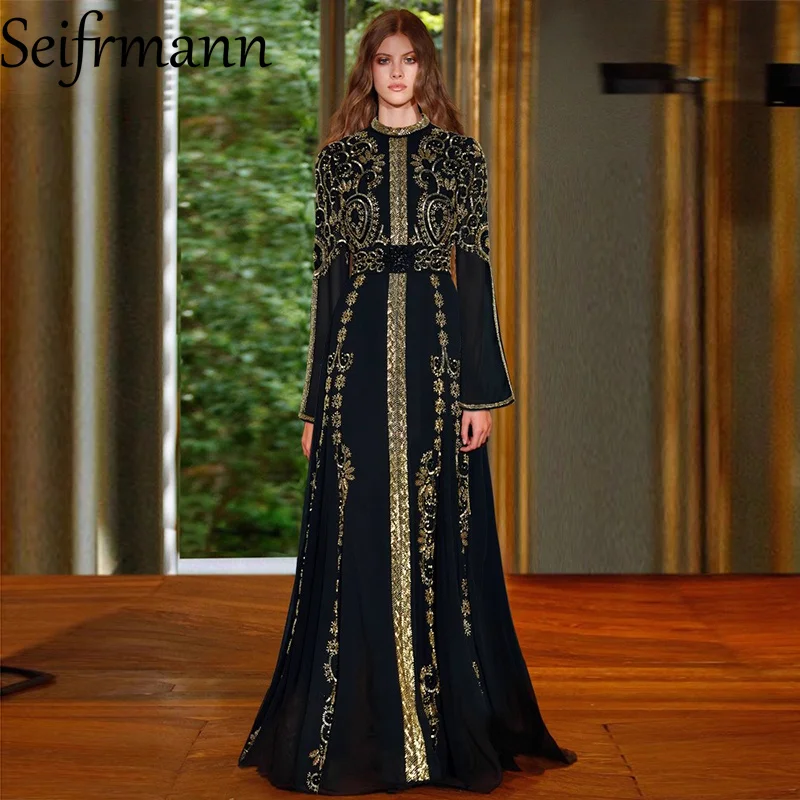 Seifrmann 2026 Spring Women's New Fashionable Round Neck Long Sleeve Nail Beaded Diamond Belt Waist Dress
