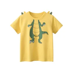 2024 Brand New Summer Boys Short Sleeves Tee Shirt 3D Cartoon Dinosaur Children's Clothing Kids Tops 2-10 Years Old Dropshipping