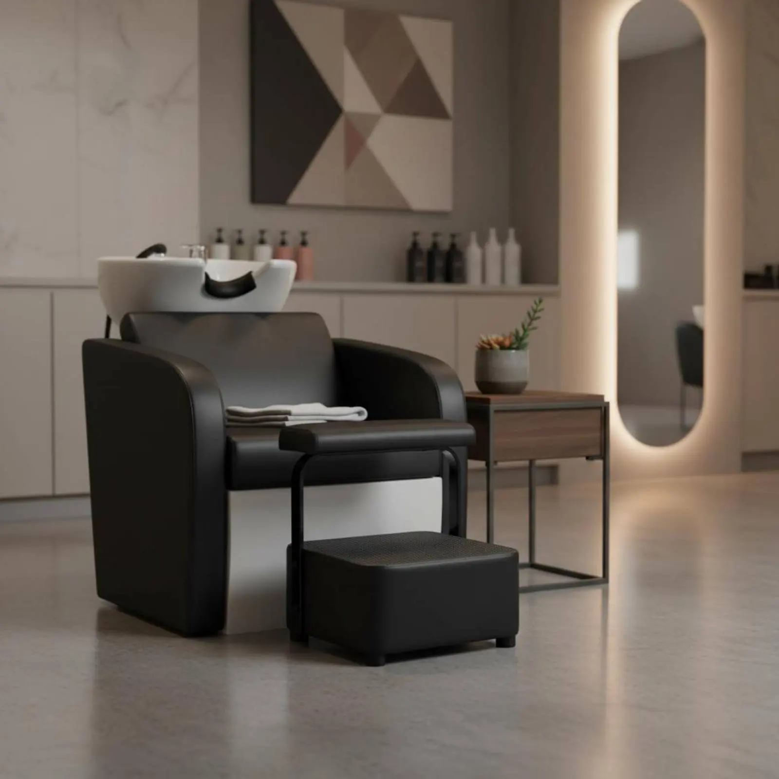 

Salon Shampoo Bowl Footstool Waterproof Backwash Station Ottoman Shampoo Chair Footrest Wear Resistant for Hairstylists, Spa