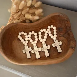 4pcs wooden cross Blessed Rosary 1st First Holy Communion Wedding Confirmation decoration Baptism Christening thank you gift