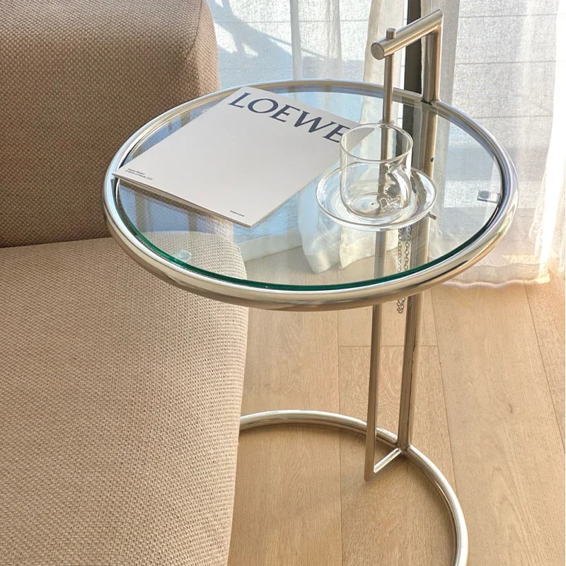 

Nordic Creative Glass Lift Coffee Table Transparent Sofa Side Table Simple Modern Designer C-shaped Table Stainless Steel