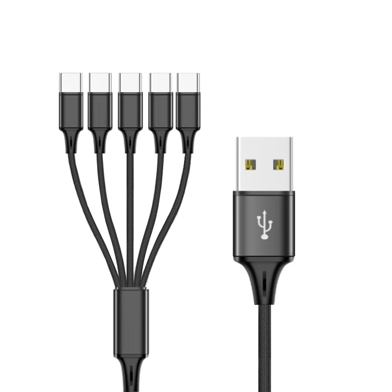 Multi Charging Cable Nylon Braided Universal 3/4/5 in 1 Multiple Ports USB Fast  Cord with Type C Connector